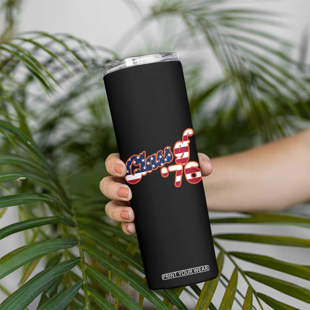 Patriotic Class of 76 Retro American Flag Script Skinny Tumbler Graduation Birthday Milestone TS02 Print Your Wear