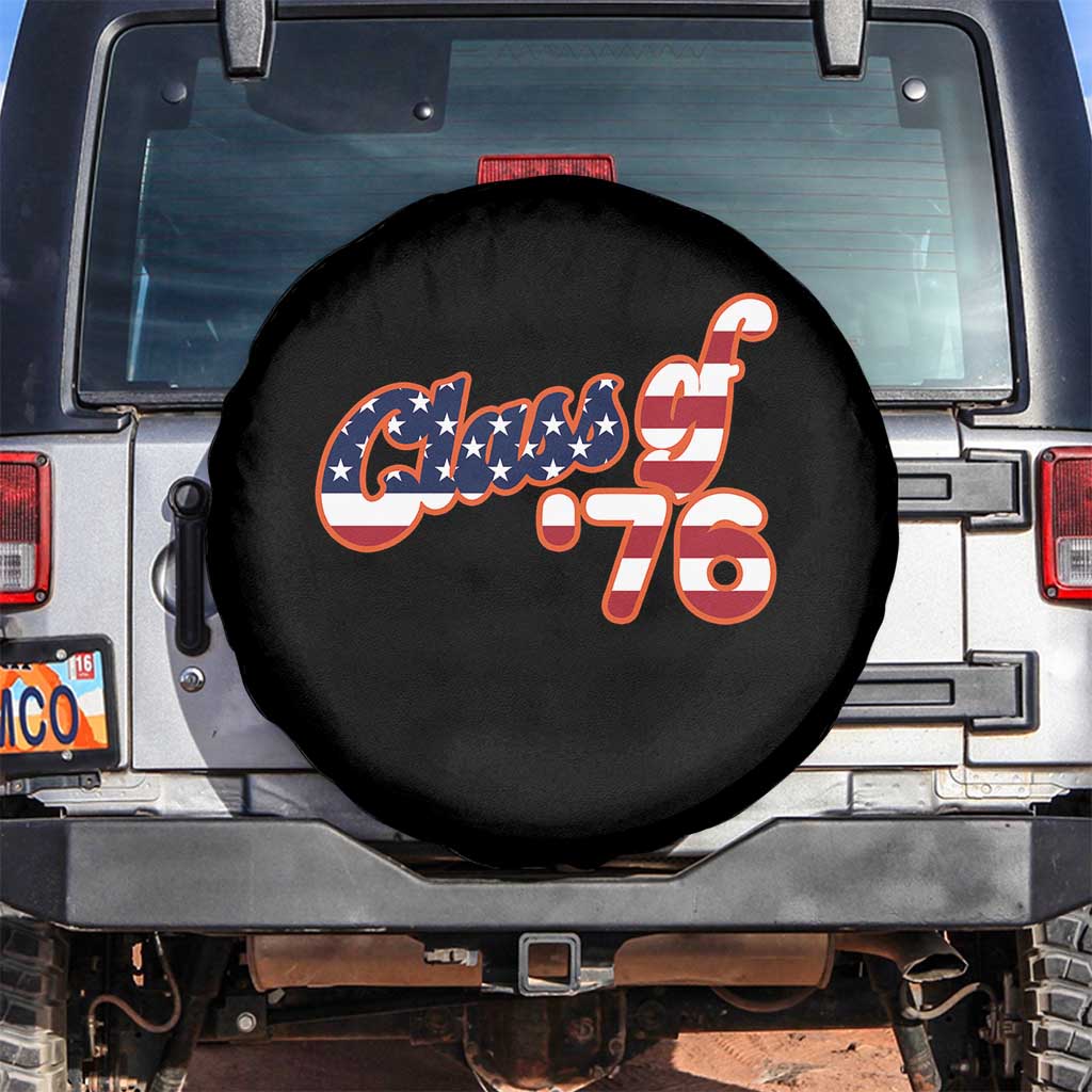 Patriotic Class of 76 Retro American Flag Script Spare Tire Cover Graduation Birthday Milestone TS02 No hole Black Print Your Wear