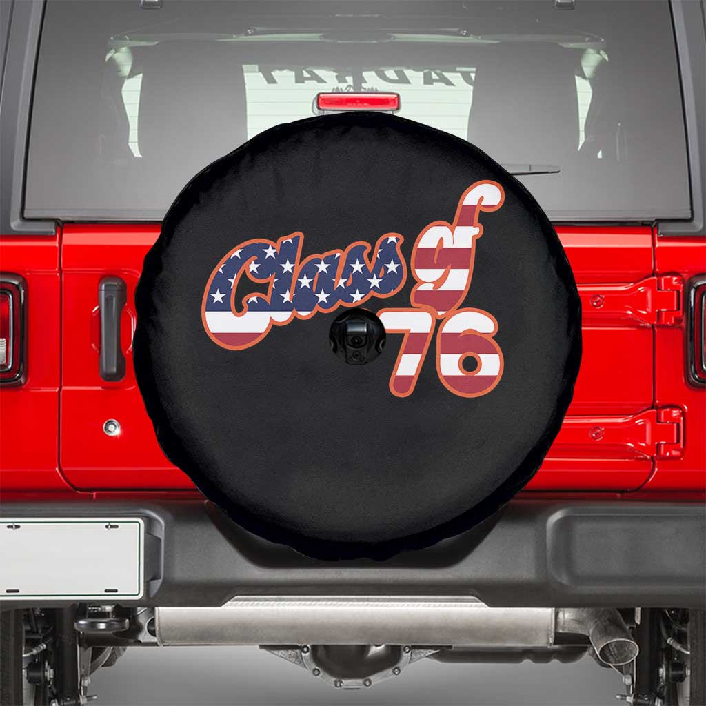 Patriotic Class of 76 Retro American Flag Script Spare Tire Cover Graduation Birthday Milestone TS02 Black Print Your Wear