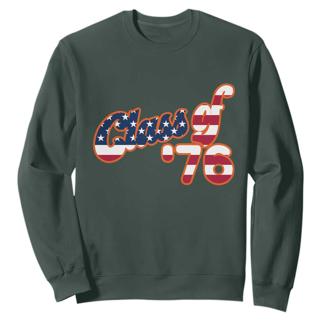 Patriotic Class of 76 Retro American Flag Script Sweatshirt Graduation Birthday Milestone TS02 Dark Forest Green Print Your Wear