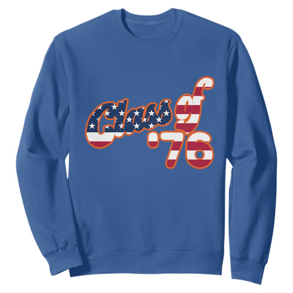 Patriotic Class of 76 Retro American Flag Script Sweatshirt Graduation Birthday Milestone TS02 Royal Blue Print Your Wear