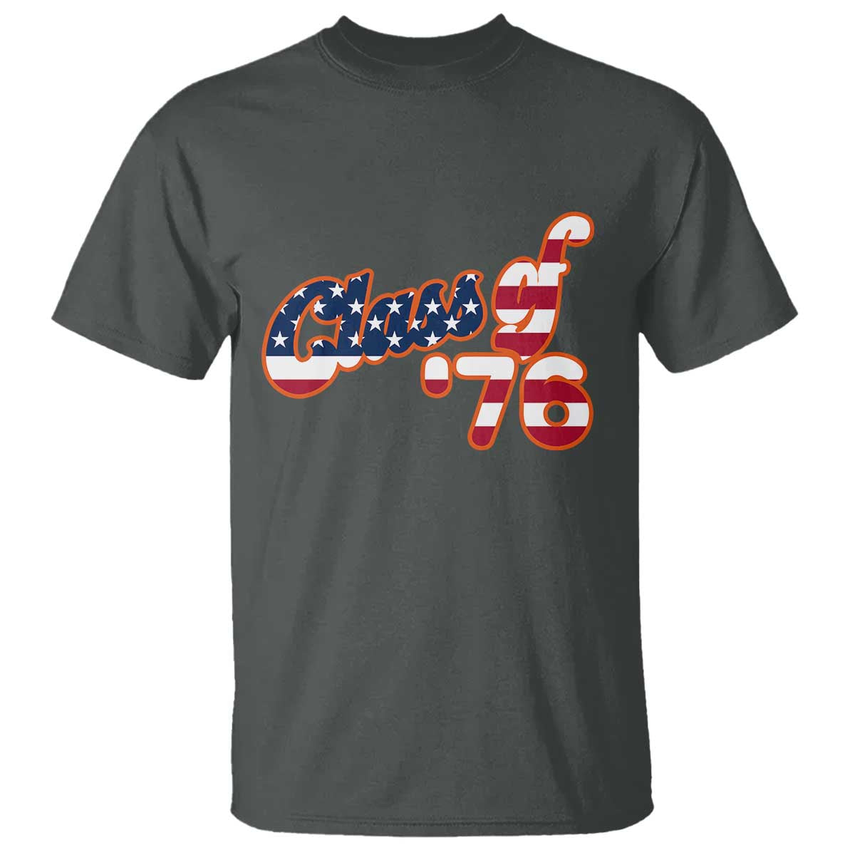 Patriotic Class of 76 Retro American Flag Script T Shirt Graduation Birthday Milestone TS02 Dark Heather Print Your Wear