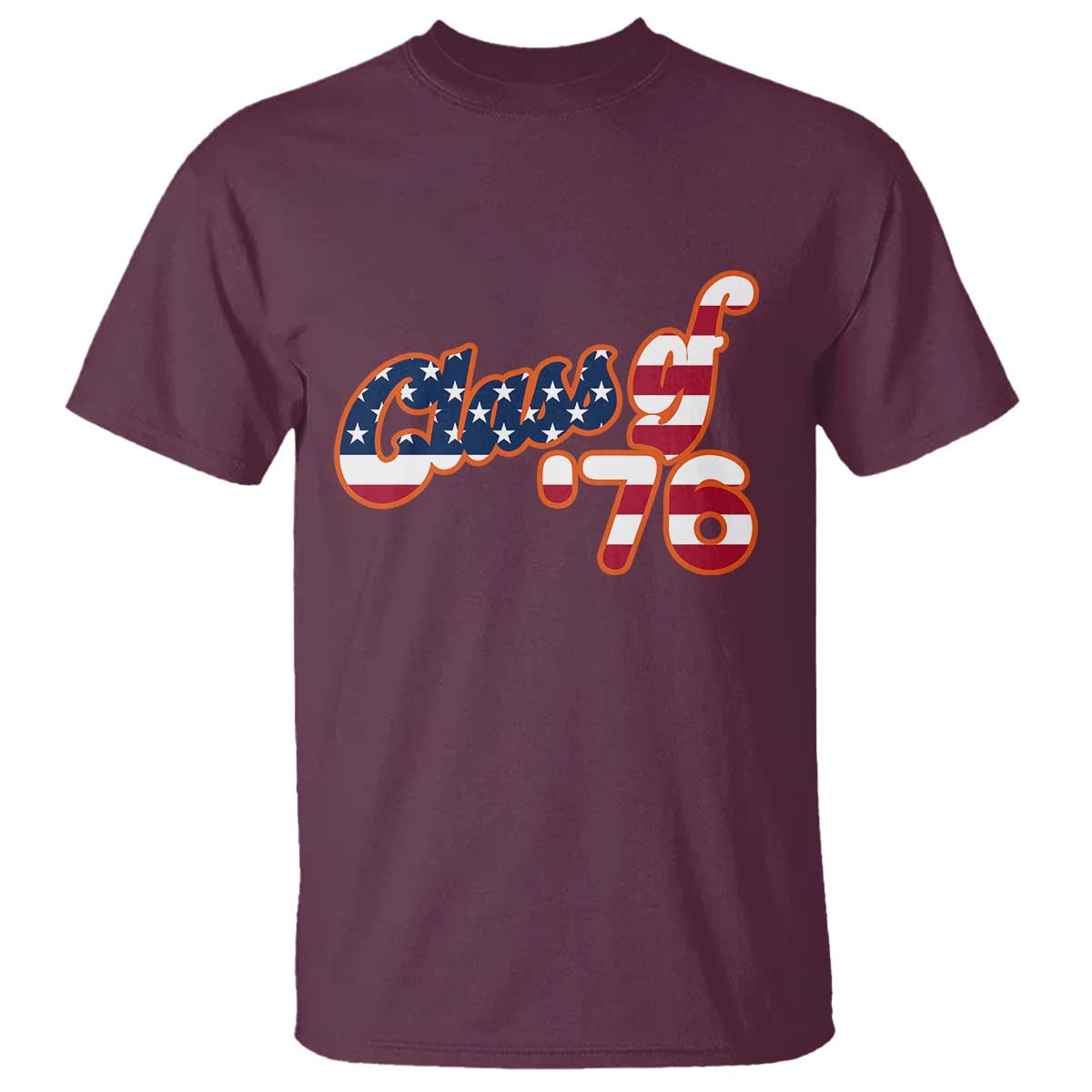 Patriotic Class of 76 Retro American Flag Script T Shirt Graduation Birthday Milestone TS02 Maroon Print Your Wear
