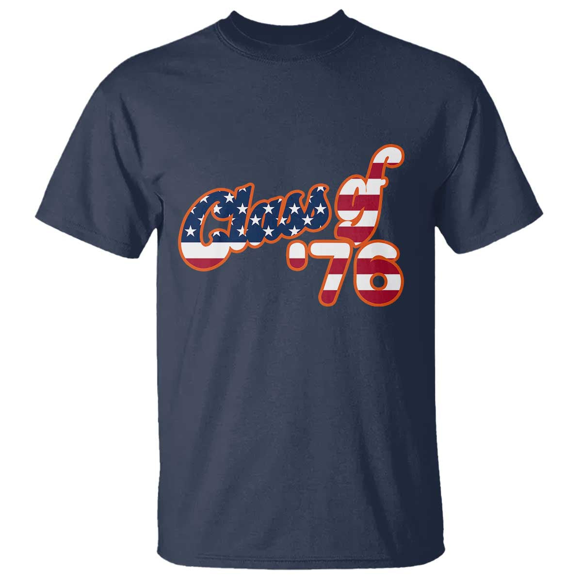 Patriotic Class of 76 Retro American Flag Script T Shirt Graduation Birthday Milestone TS02 Navy Print Your Wear