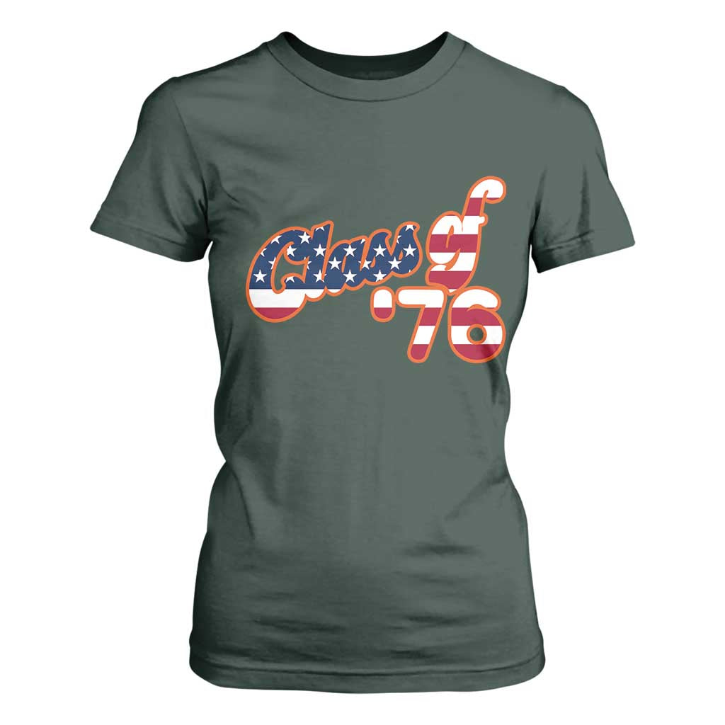 Patriotic Class of 76 Retro American Flag Script T Shirt For Women Graduation Birthday Milestone TS02 Dark Forest Green Print Your Wear
