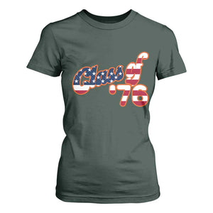 Patriotic Class of 76 Retro American Flag Script T Shirt For Women Graduation Birthday Milestone TS02 Dark Forest Green Print Your Wear