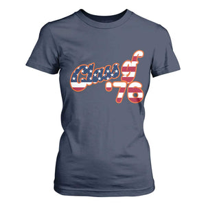 Patriotic Class of 76 Retro American Flag Script T Shirt For Women Graduation Birthday Milestone TS02 Navy Print Your Wear