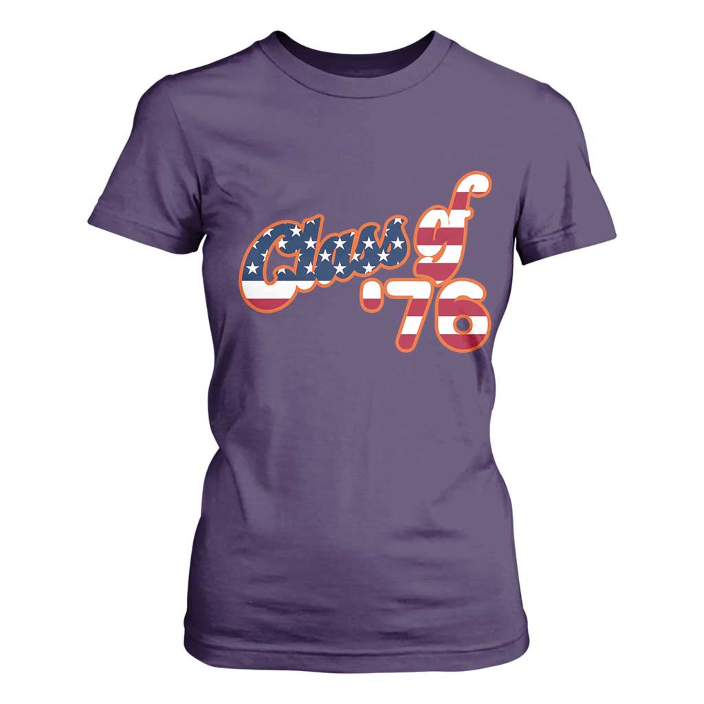 Patriotic Class of 76 Retro American Flag Script T Shirt For Women Graduation Birthday Milestone TS02 Purple Print Your Wear