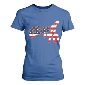 Patriotic Class of 76 Retro American Flag Script T Shirt For Women Graduation Birthday Milestone TS02 Royal Blue Print Your Wear
