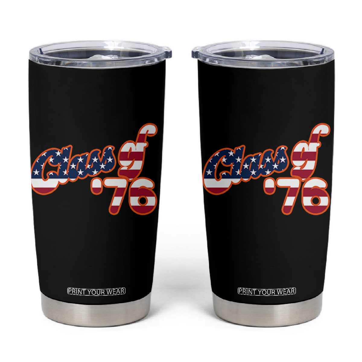 Patriotic Class of 76 Retro American Flag Script Tumbler Cup Graduation Birthday Milestone TS02 Black Print Your Wear