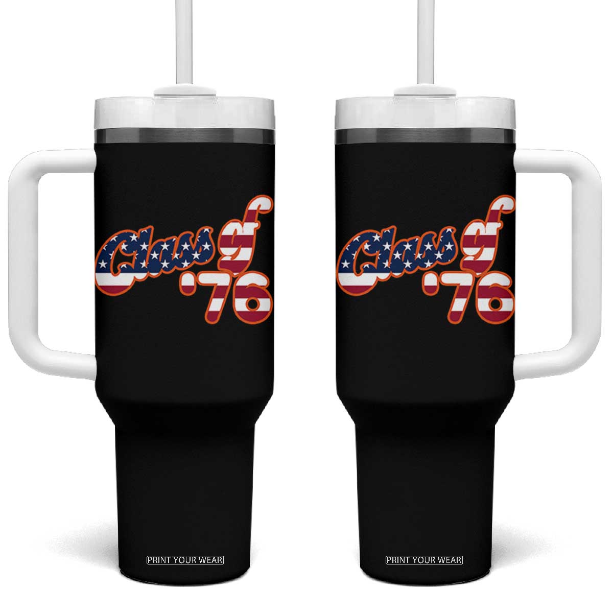 Patriotic Class of 76 Retro American Flag Script Tumbler With Handle Graduation Birthday Milestone TS02 One Size: 40 oz Black Print Your Wear