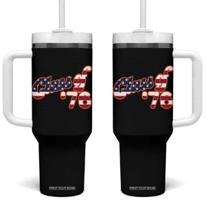 Patriotic Class of 76 Retro American Flag Script Tumbler With Handle Graduation Birthday Milestone TS02 One Size: 40 oz Black Print Your Wear
