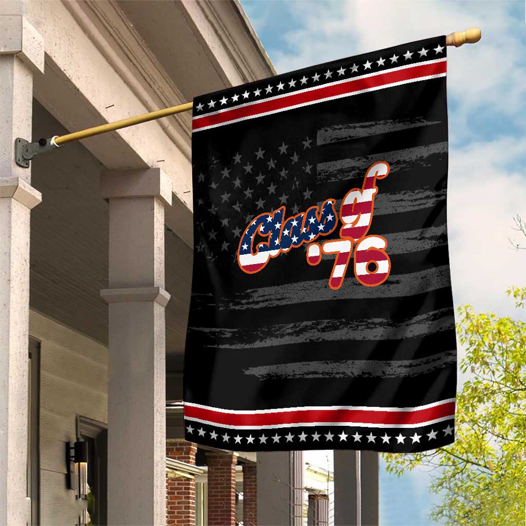 Class of 76 Retro American Flag Script Patriotic Garden Flag Graduation Birthday Milestone