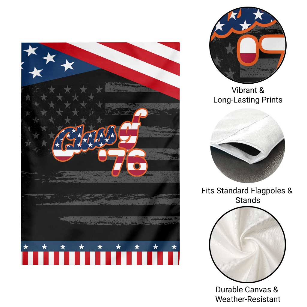 Class of 76 Retro American Flag Script Patriotic Garden Flag Graduation Birthday Milestone