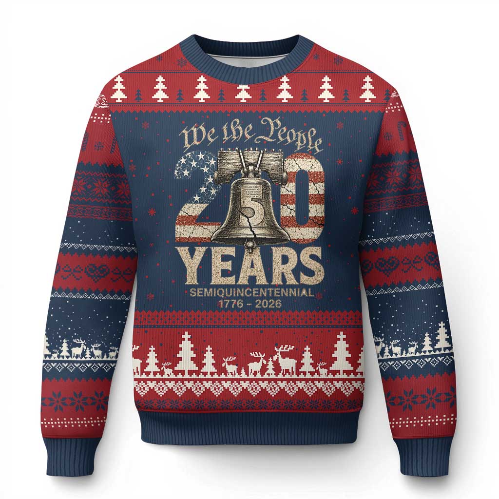 We The People 250 Years Liberty Bell Patriotic Ugly Christmas Sweater American Semi-Quincentennial TS02 Navy Red Print Your Wear
