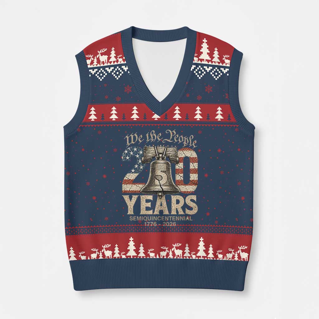 We The People 250 Years Liberty Bell Patriotic V-Neck Knit Sweater Vest American Semi-Quincentennial