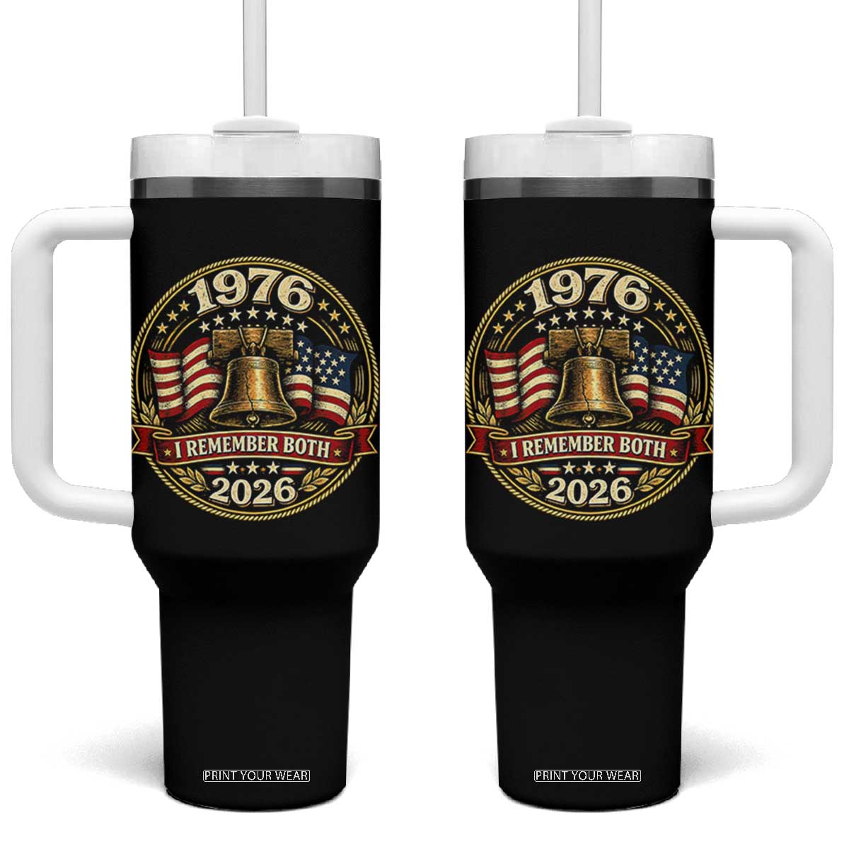 Bicentennial Born 1976 Liberty Bell Tumbler With Handle America 250th Anniversary 50th Birthday TS02 One Size: 40 oz Black Print Your Wear