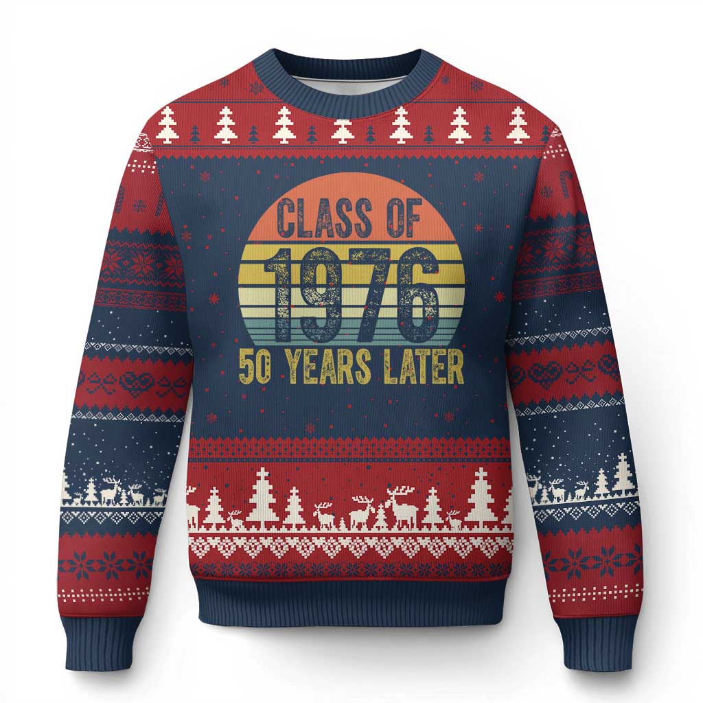 Class of 1976 50 Years Later Ugly Christmas Sweater Retro Sunset Graduation Birthday 50th Milestone TS02 Navy Red Print Your Wear