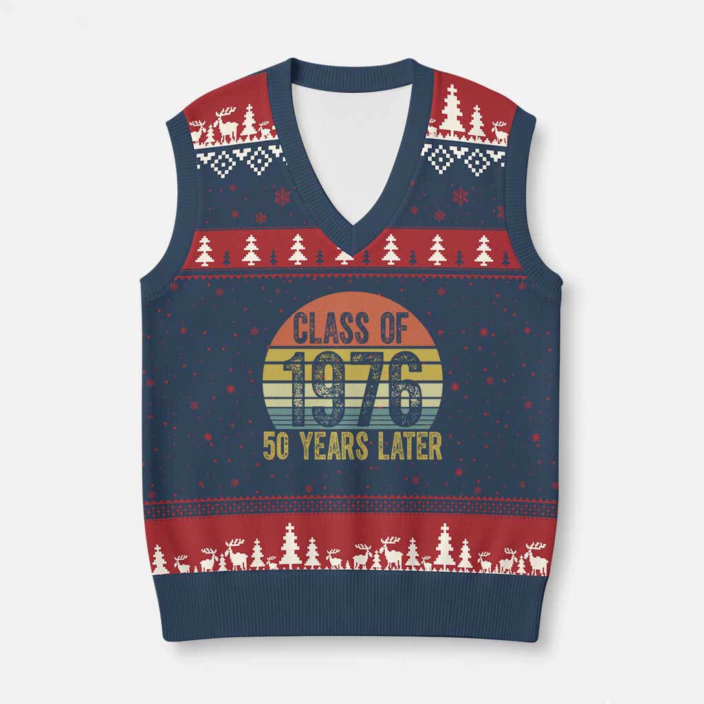 Class of 1976 50 Years Later V-Neck Knit Sweater Vest Retro Sunset Graduation Birthday 50th Milestone TS02 Navy Red Print Your Wear