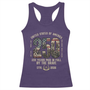 America 250 Years Paid In Full By The Brave Racerback Tank Top Patriotic Military Remembrance USA Semiquincentennial TS02 Purple Print Your Wear