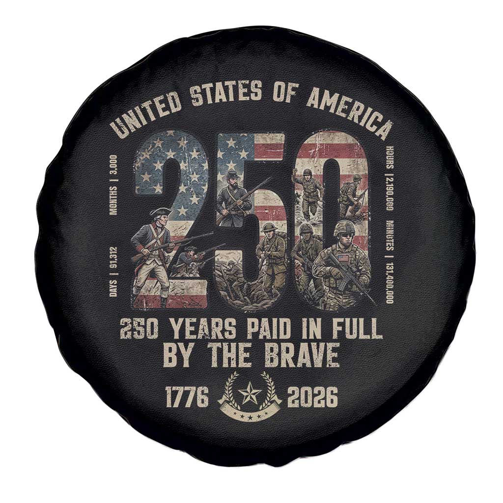 America 250 Years Paid In Full By The Brave Spare Tire Cover Patriotic Military Remembrance USA Semiquincentennial TS02 Print Your Wear