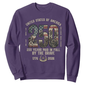 America 250 Years Paid In Full By The Brave Sweatshirt Patriotic Military Remembrance USA Semiquincentennial TS02 Purple Print Your Wear