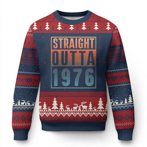 Straight Outta 1976 Ugly Christmas Sweater Funny 50th Birthday Retro Neon Gradient Effect Printing TS02 Navy Red Print Your Wear