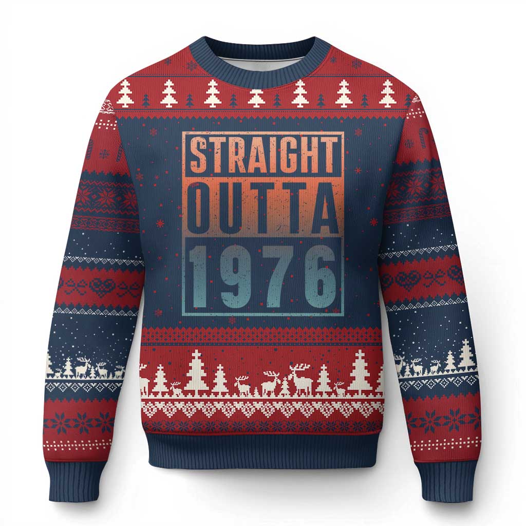 Straight Outta 1976 Ugly Christmas Sweater Funny 50th Birthday Retro Neon Gradient Effect Printing TS02 Navy Red Print Your Wear