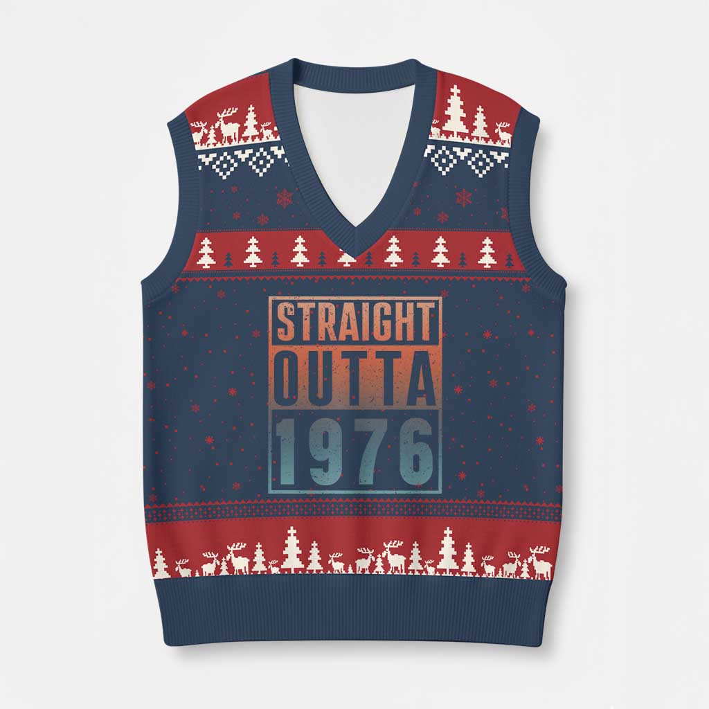 Straight Outta 1976 V-Neck Knit Sweater Vest Funny 50th Birthday Retro Neon Gradient Effect Printing TS02 Navy Red Print Your Wear