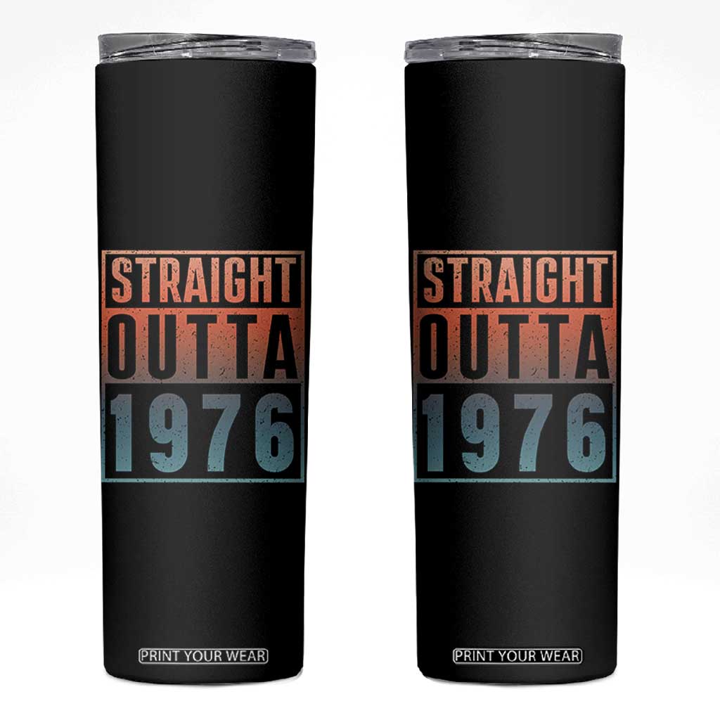 Straight Outta 1976 Skinny Tumbler Funny 50th Birthday Retro Neon Gradient Effect Printing TS02 Black Print Your Wear