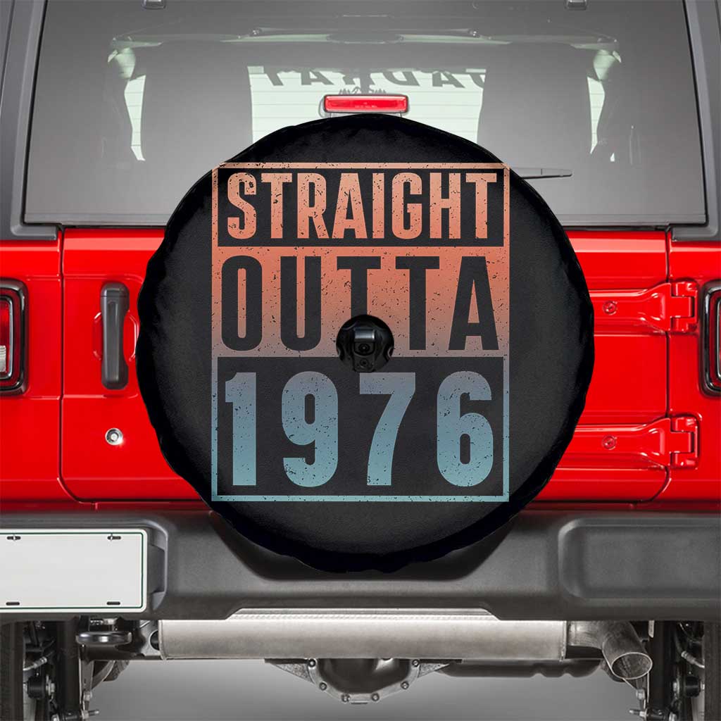 Straight Outta 1976 Spare Tire Cover Funny 50th Birthday Retro Neon Gradient Effect Printing TS02 Black Print Your Wear