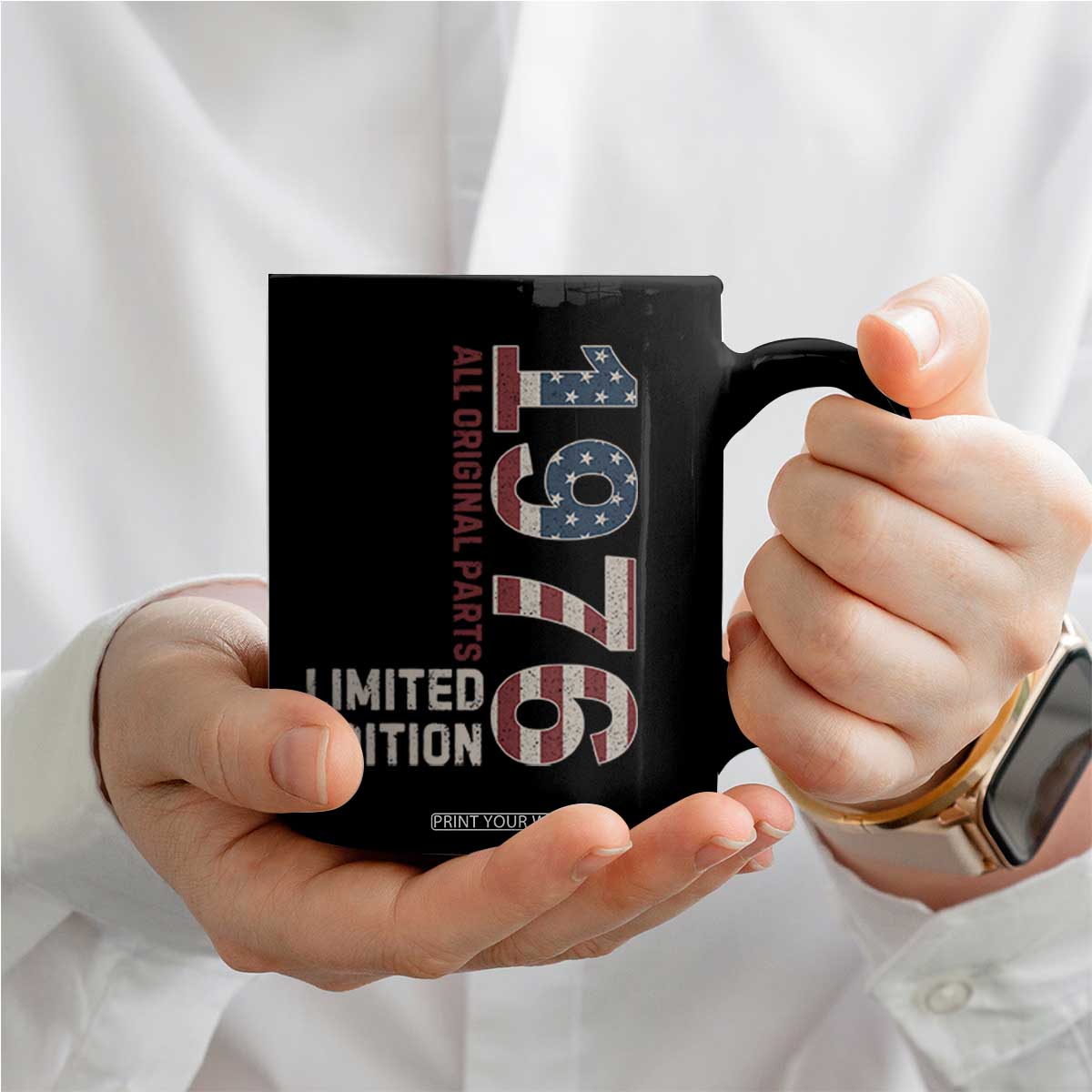 Vintage 1976 All Original Parts Coffee Mug Patriotic US Flag 50th Birthday Gift