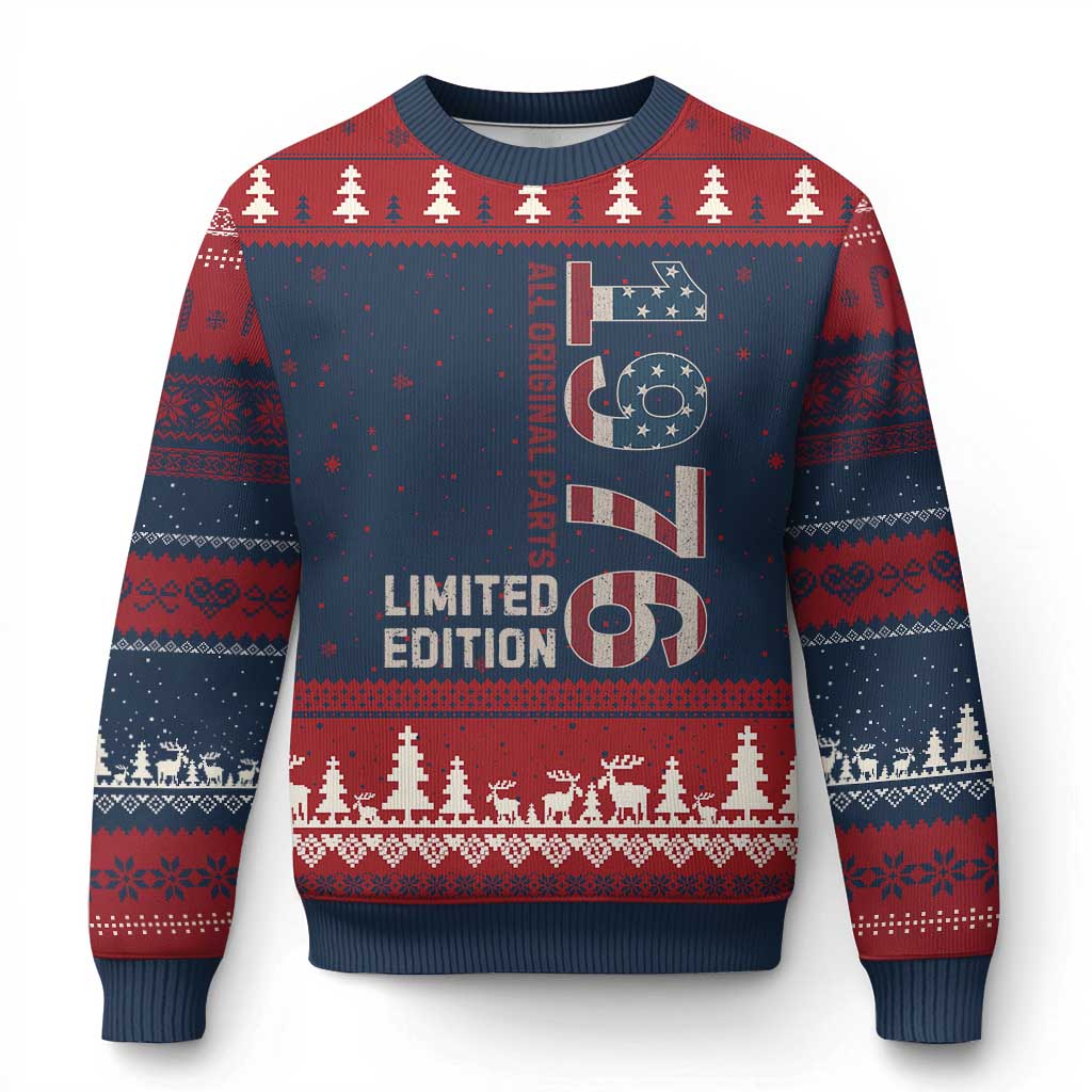 Vintage 1976 All Original Parts Ugly Christmas Sweater Patriotic US Flag 50th Birthday Gift TS02 Navy Red Print Your Wear