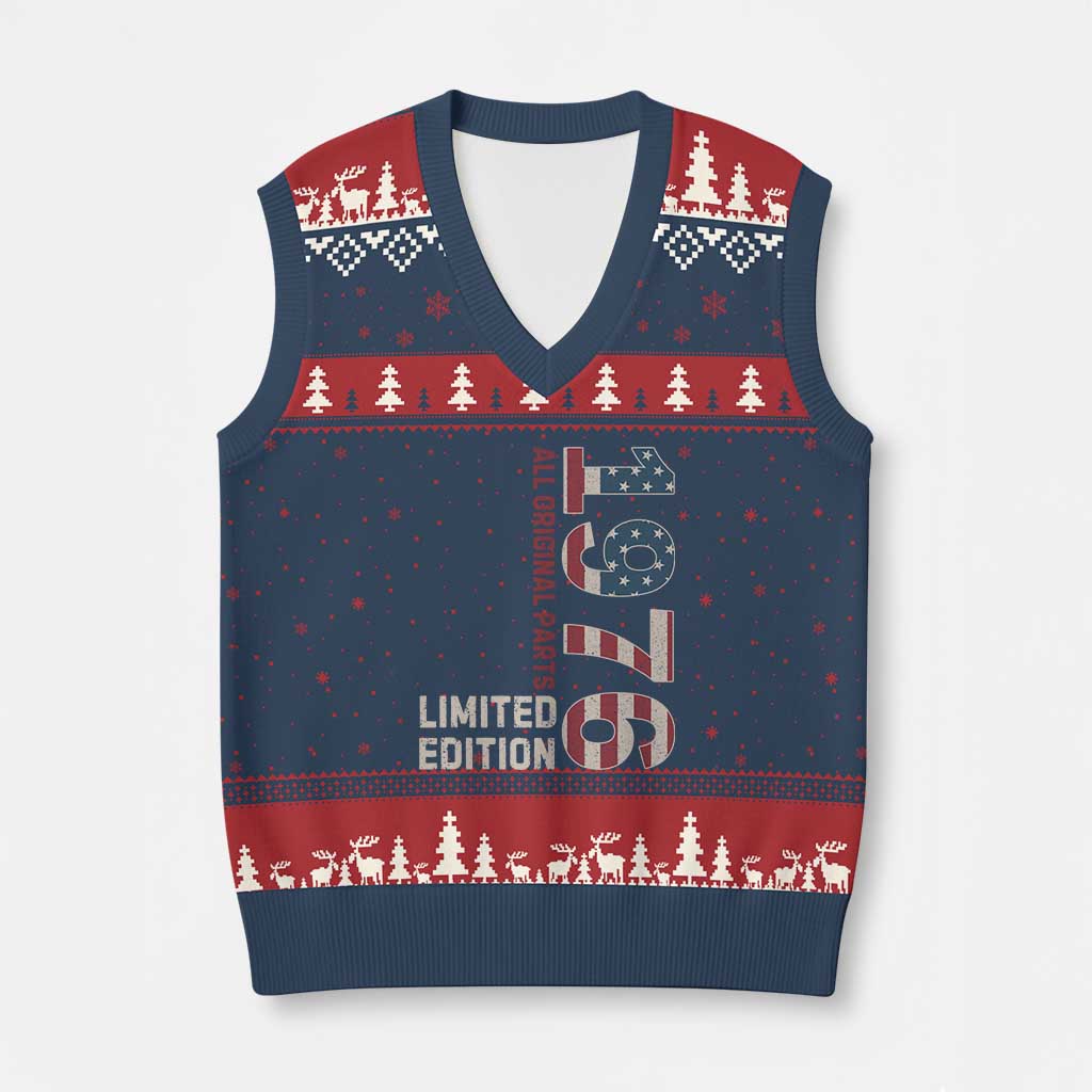 Vintage 1976 All Original Parts V-Neck Knit Sweater Vest Patriotic US Flag 50th Birthday Gift TS02 Navy Red Print Your Wear