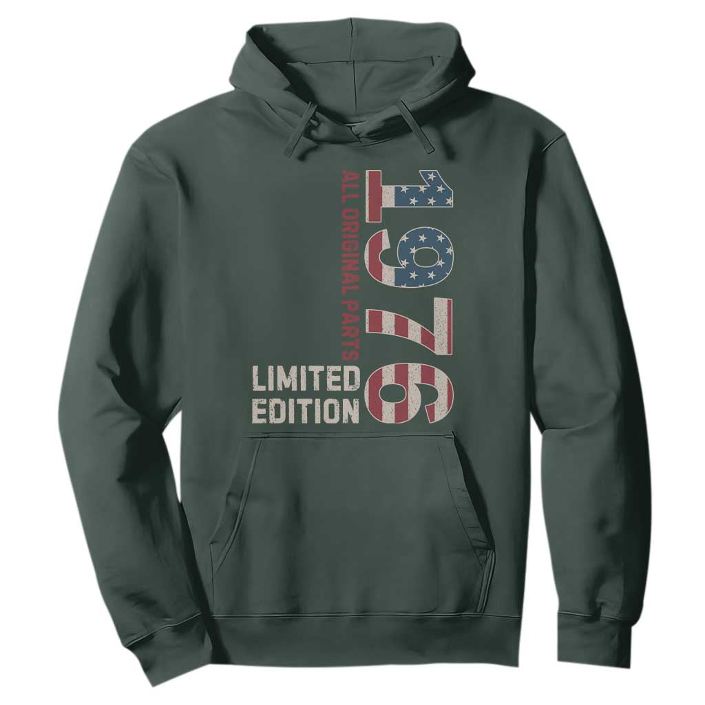 Vintage 1976 All Original Parts Hoodie Patriotic US Flag 50th Birthday Gift TS02 Dark Forest Green Print Your Wear