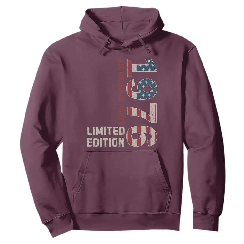 Vintage 1976 All Original Parts Hoodie Patriotic US Flag 50th Birthday Gift TS02 Maroon Print Your Wear