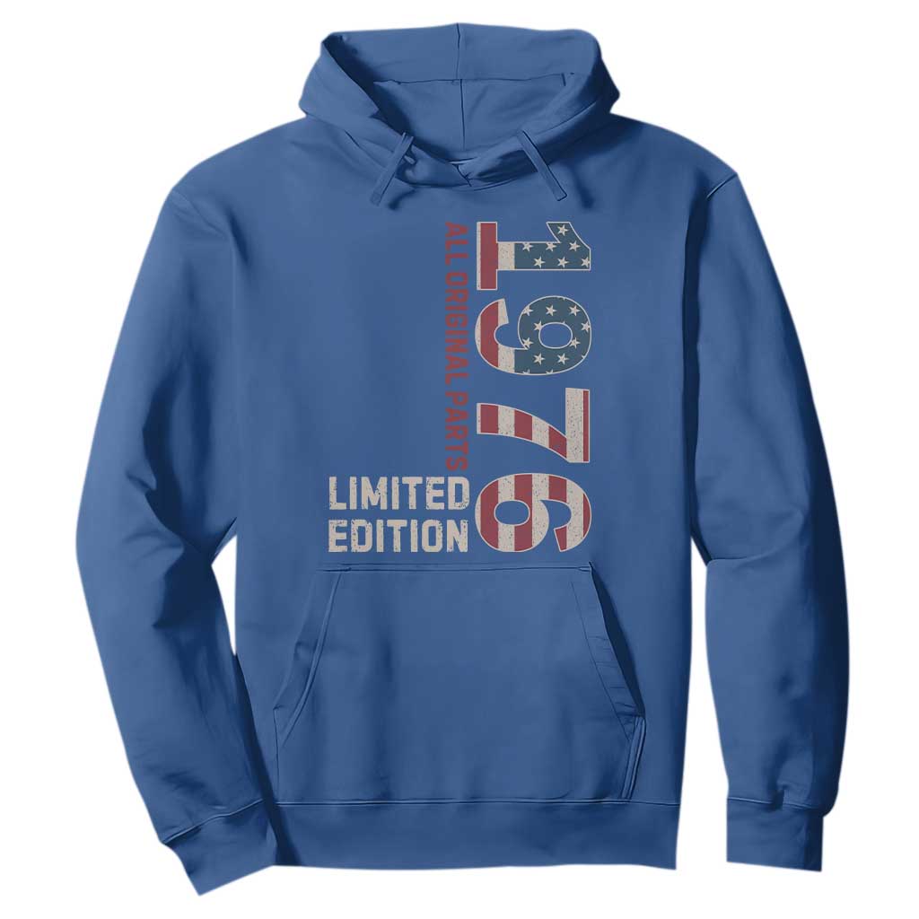 Vintage 1976 All Original Parts Hoodie Patriotic US Flag 50th Birthday Gift TS02 Royal Blue Print Your Wear