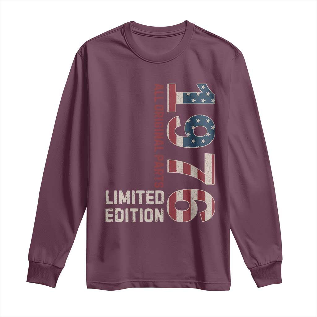 Vintage 1976 All Original Parts Long Sleeve Shirt Patriotic US Flag 50th Birthday Gift TS02 Maroon Print Your Wear