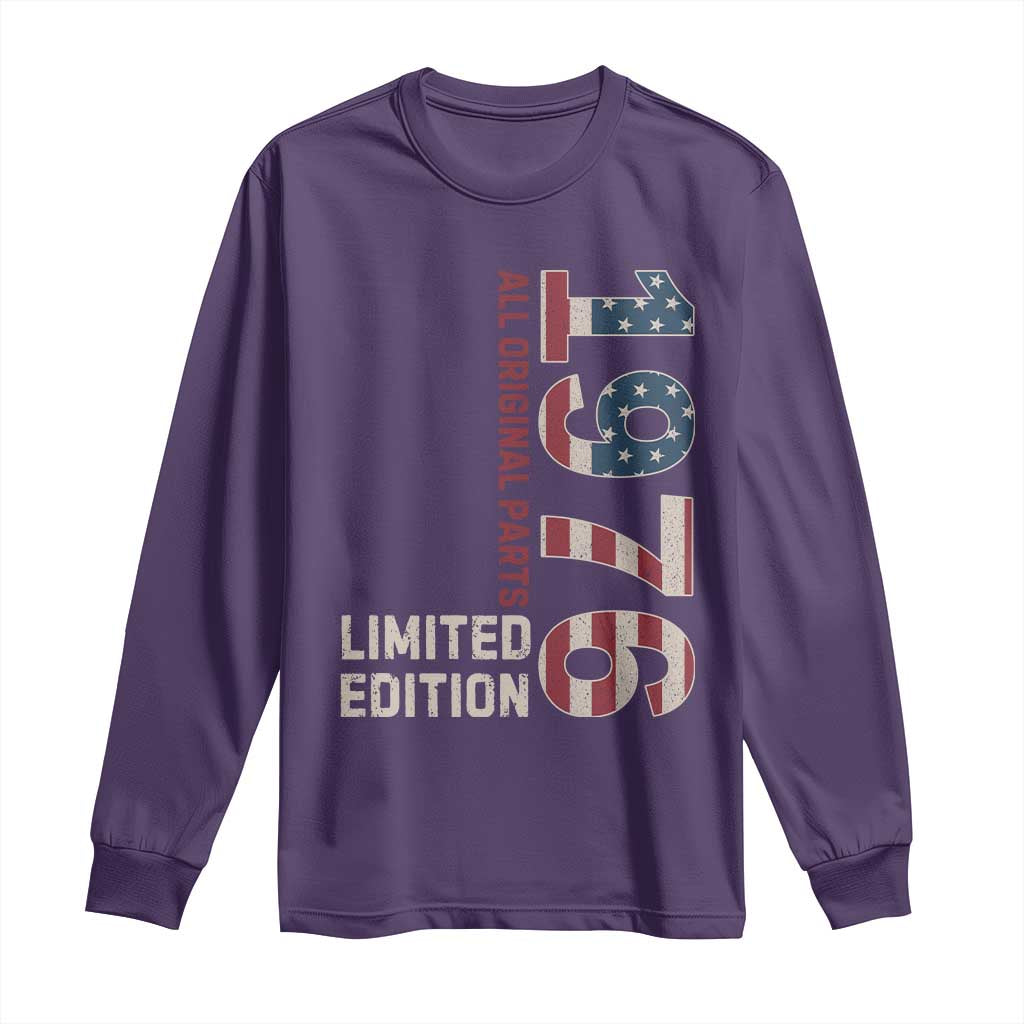 Vintage 1976 All Original Parts Long Sleeve Shirt Patriotic US Flag 50th Birthday Gift TS02 Purple Print Your Wear