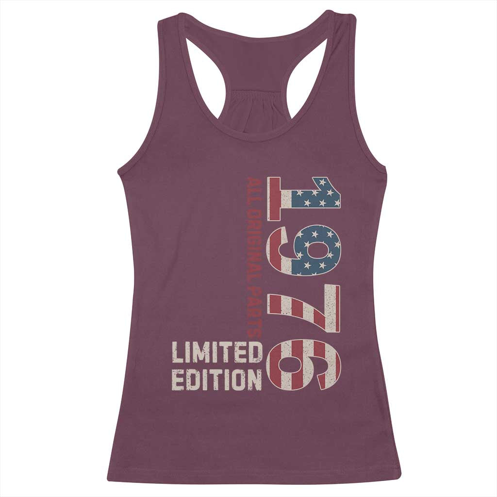 Vintage 1976 All Original Parts Racerback Tank Top Patriotic US Flag 50th Birthday Gift TS02 Maroon Print Your Wear