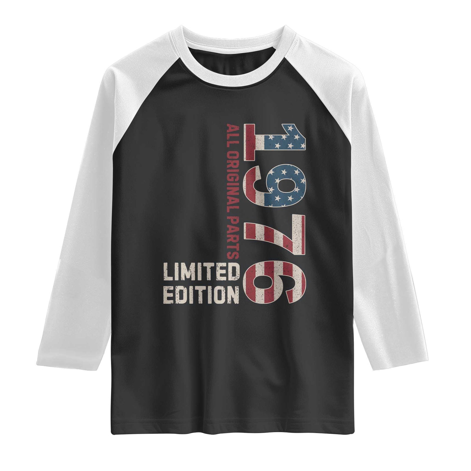 Vintage 1976 All Original Parts Raglan Shirt Patriotic US Flag 50th Birthday Gift TS02 Black White Print Your Wear