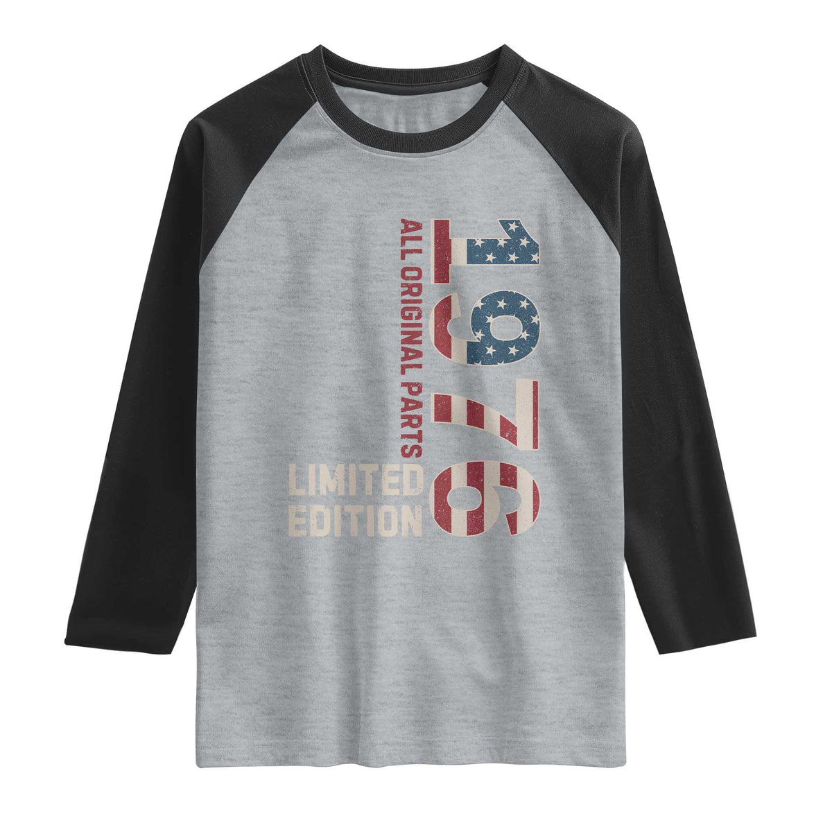Vintage 1976 All Original Parts Raglan Shirt Patriotic US Flag 50th Birthday Gift TS02 Heather Gray Black Print Your Wear