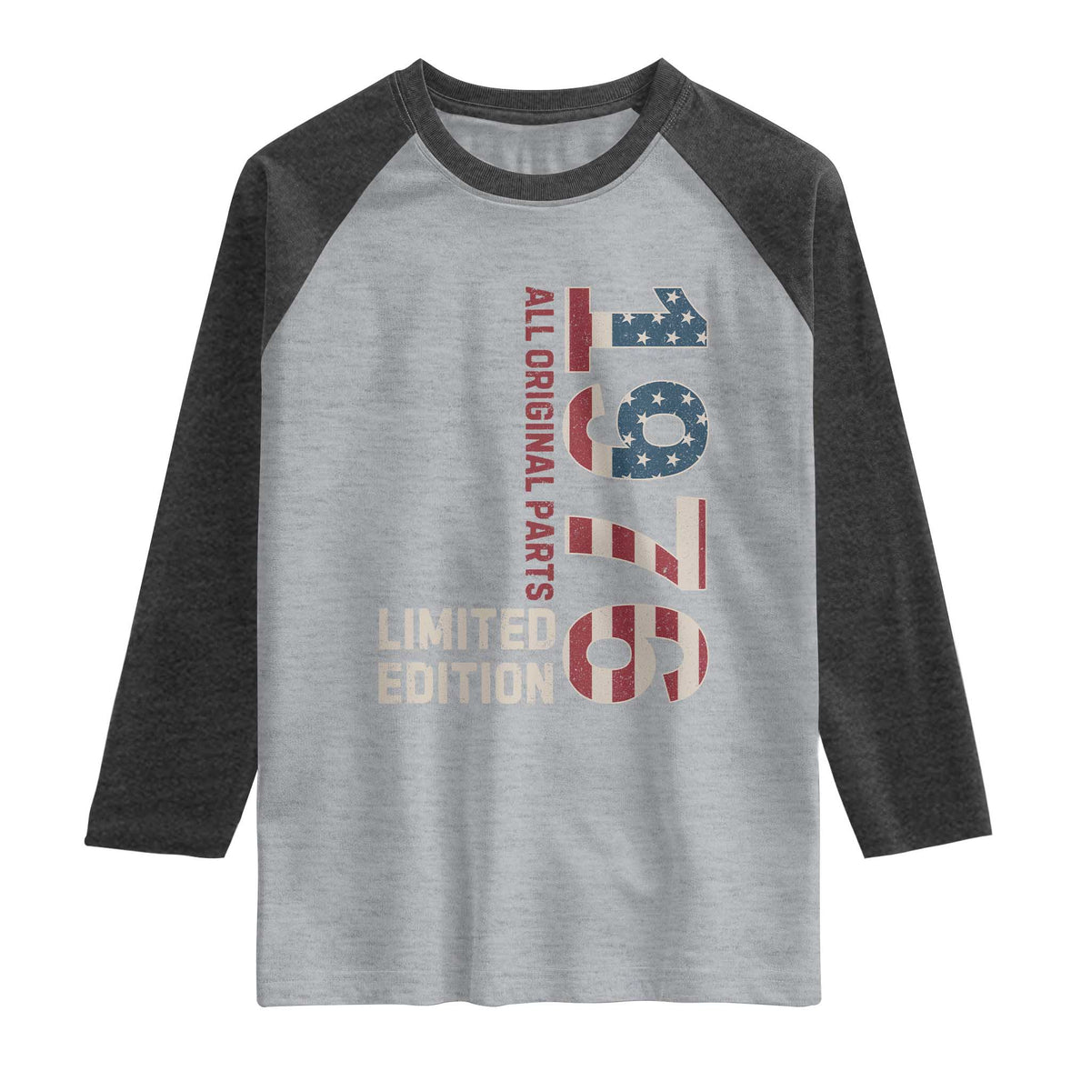 Vintage 1976 All Original Parts Raglan Shirt Patriotic US Flag 50th Birthday Gift TS02 Heather Gray Heather Charcoal Print Your Wear