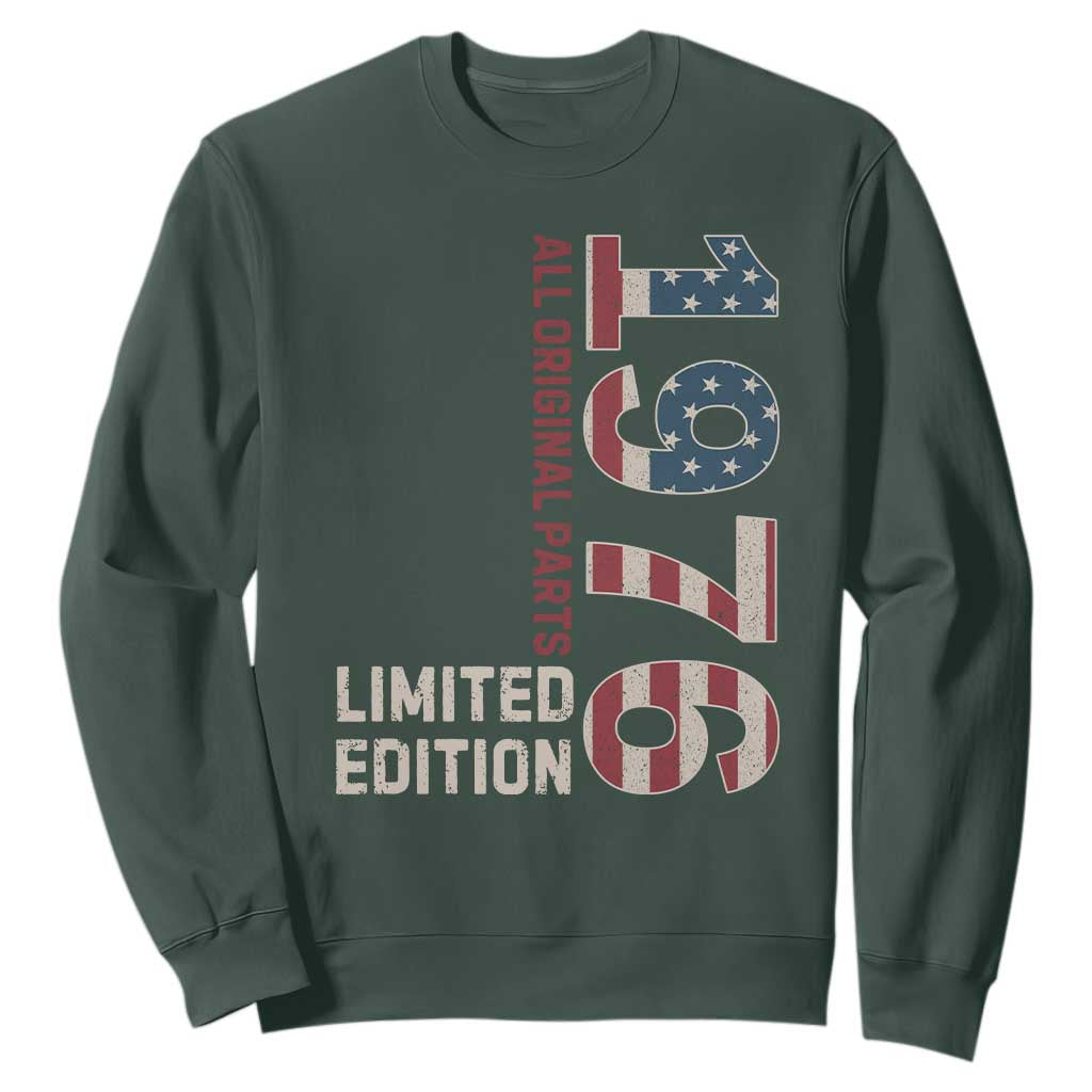 Vintage 1976 All Original Parts Sweatshirt Patriotic US Flag 50th Birthday Gift TS02 Dark Forest Green Print Your Wear
