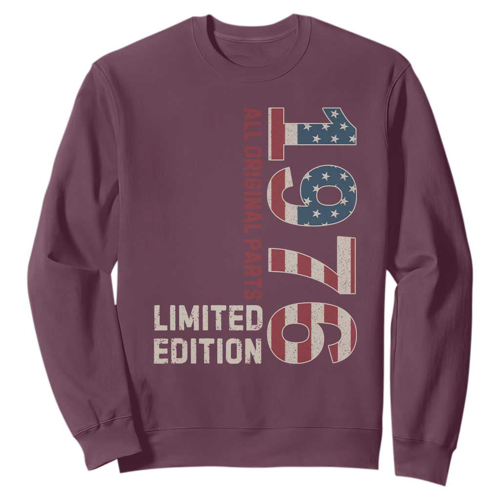 Vintage 1976 All Original Parts Sweatshirt Patriotic US Flag 50th Birthday Gift TS02 Maroon Print Your Wear