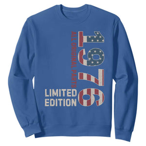 Vintage 1976 All Original Parts Sweatshirt Patriotic US Flag 50th Birthday Gift TS02 Royal Blue Print Your Wear