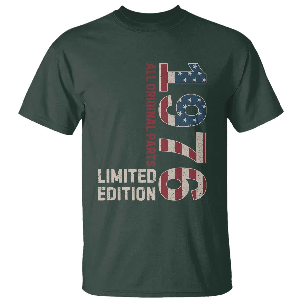 Vintage 1976 All Original Parts T Shirt Patriotic US Flag 50th Birthday Gift TS02 Dark Forest Green Print Your Wear