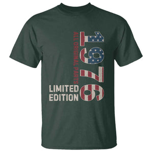 Vintage 1976 All Original Parts T Shirt Patriotic US Flag 50th Birthday Gift TS02 Dark Forest Green Print Your Wear