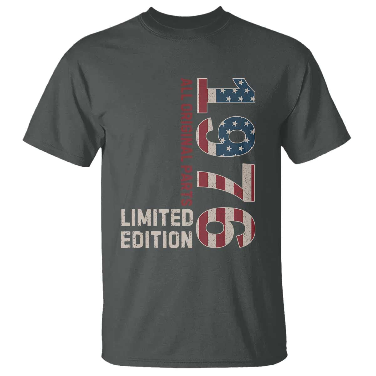 Vintage 1976 All Original Parts T Shirt Patriotic US Flag 50th Birthday Gift TS02 Dark Heather Print Your Wear
