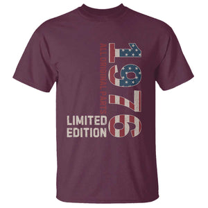 Vintage 1976 All Original Parts T Shirt Patriotic US Flag 50th Birthday Gift TS02 Maroon Print Your Wear